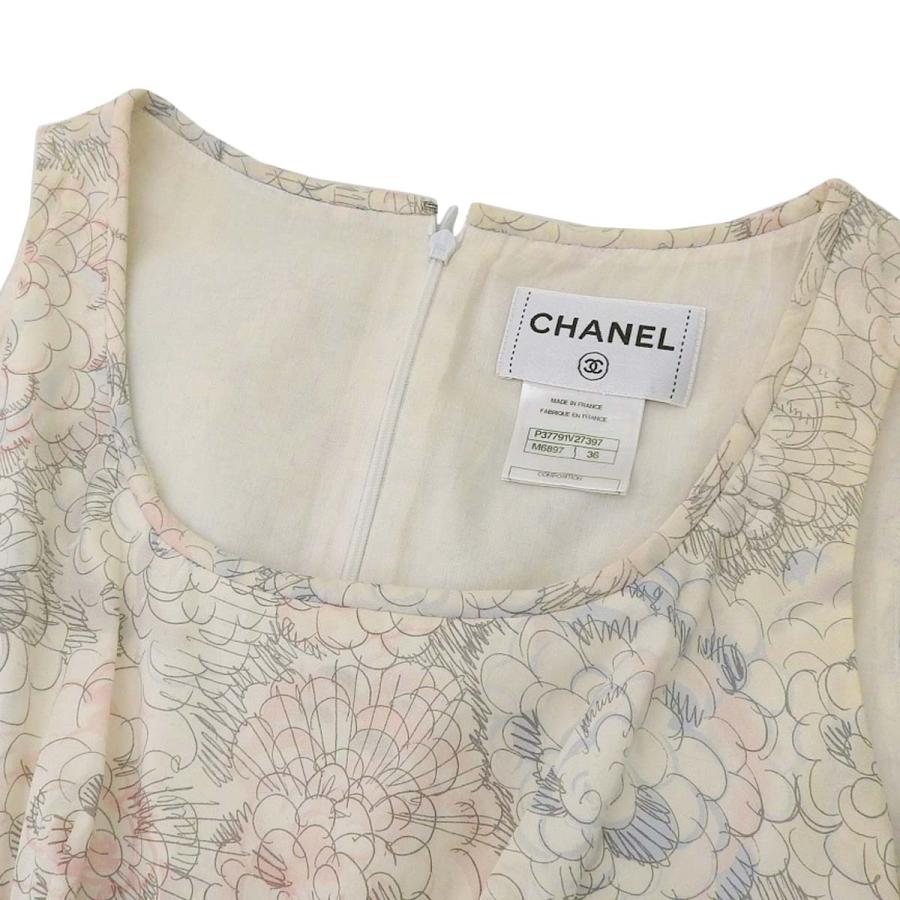 シャネル CHANEL カメリア総柄 ウエスト前紐デザイン ノースリーブ ワンピース コットン ホワイト 36 レディース 4545_2