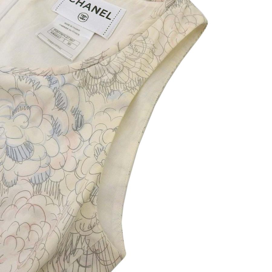 シャネル CHANEL カメリア総柄 ウエスト前紐デザイン ノースリーブ ワンピース コットン ホワイト 36 レディース 4545_3