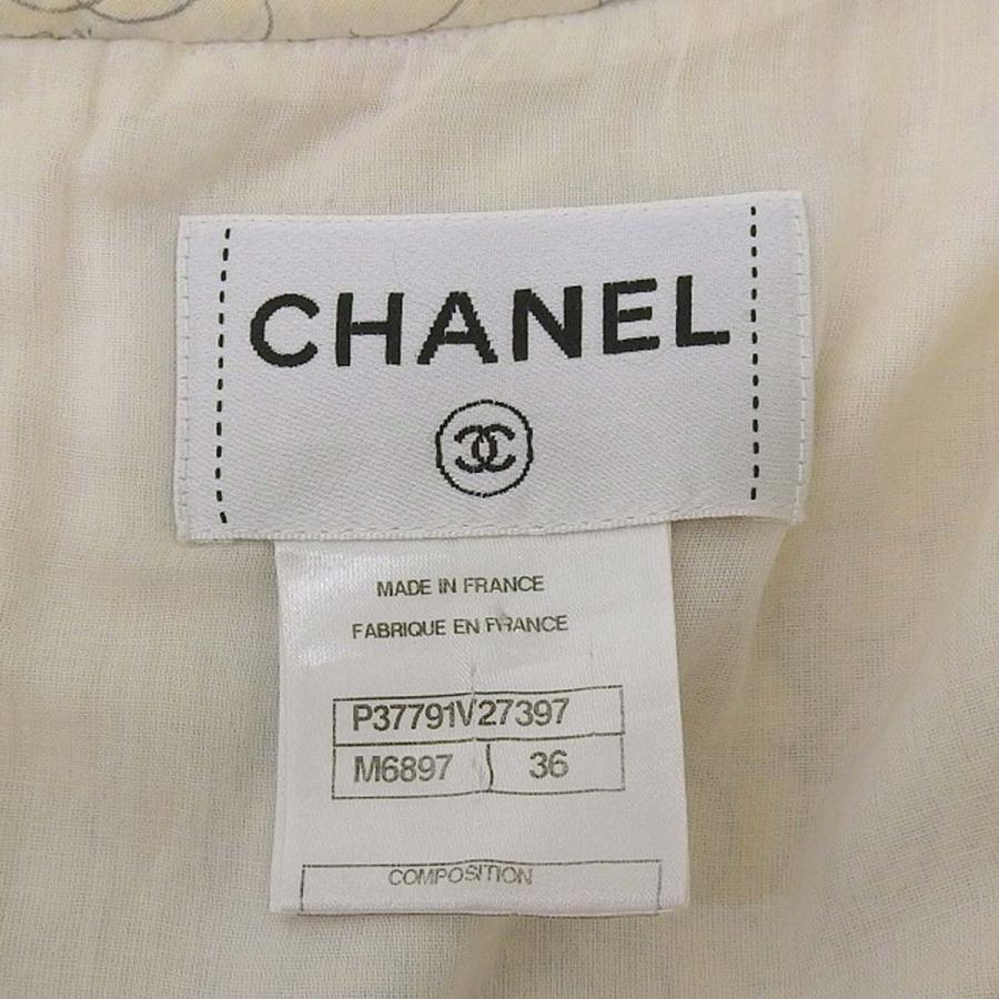 シャネル CHANEL カメリア総柄 ウエスト前紐デザイン ノースリーブ ワンピース コットン ホワイト 36 レディース 4545_8