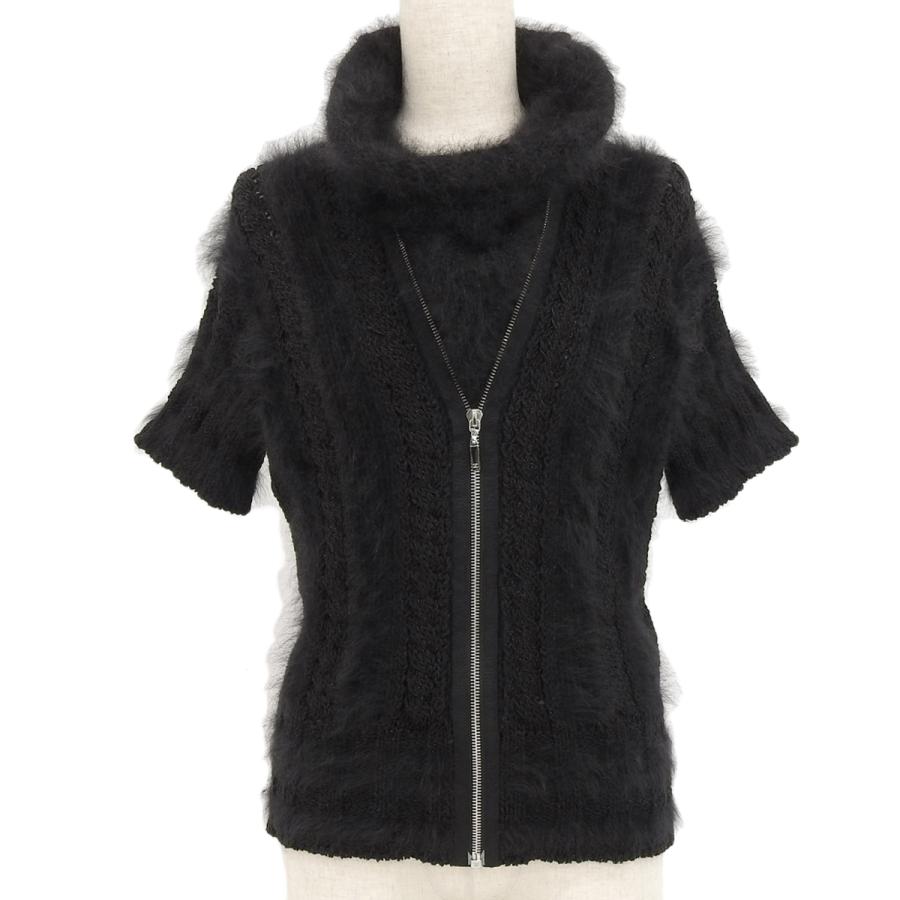 シャネル CHANEL 半袖 ココマーク ジップアップ ラメ ニット アンゴラ ブラック 38 レディース 08A 4689