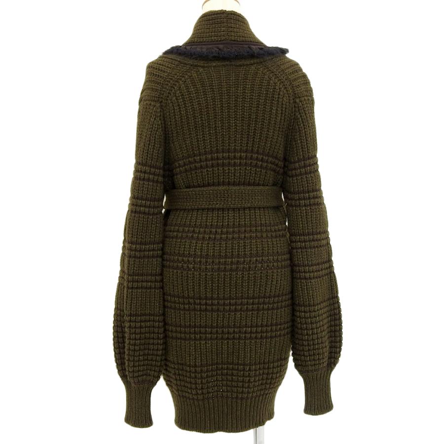 シャネル CHANEL ベルト付き リボン ロングニット ヤク×カシミヤ カーキ 38 レディース 08A 4691の画像
