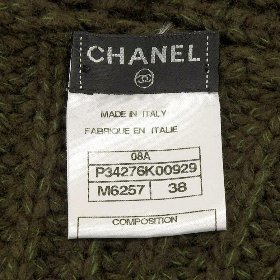 シャネル CHANEL ベルト付き リボン ロングニット ヤク×カシミヤ カーキ 38 レディース 08A 4691の画像