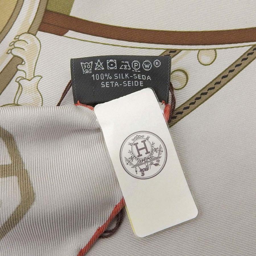 HERMES シルクスカーフ 車輪デザイン グレー　ゴールド HERMES（エルメス） カレウォッシュ90 EN ROUE LIBRE 自由への車輪