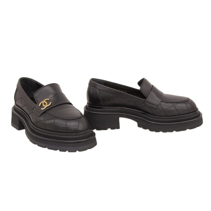 CHANEL ブラックレザー ローファー 36/36.5 CHANEL（シャネル） ココマーク ローファー 36C レザー ブラック