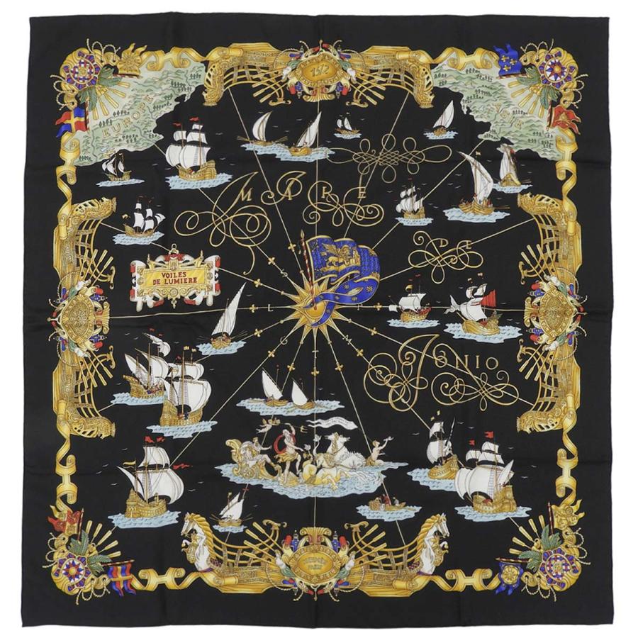 エルメス カレ90 VOILES DE LUMIERE 光の帆船 スカーフ 黒色 HERMES（エルメス） カレ90 VOILES DE LUMIERE 光の帆船 スカーフ