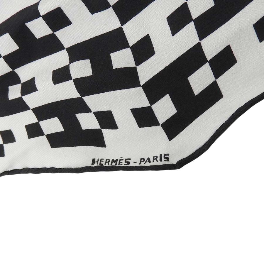 エルメス HERMES スカーフ ロサンジュ ひし形 H柄 ジャガード織り シルク ホワイト×ブラック レディース 4768_2