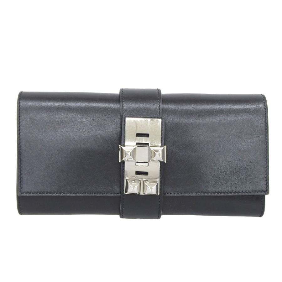 エルメス HERMES ポシェットメドール クラッチバッグ レザー ブラック