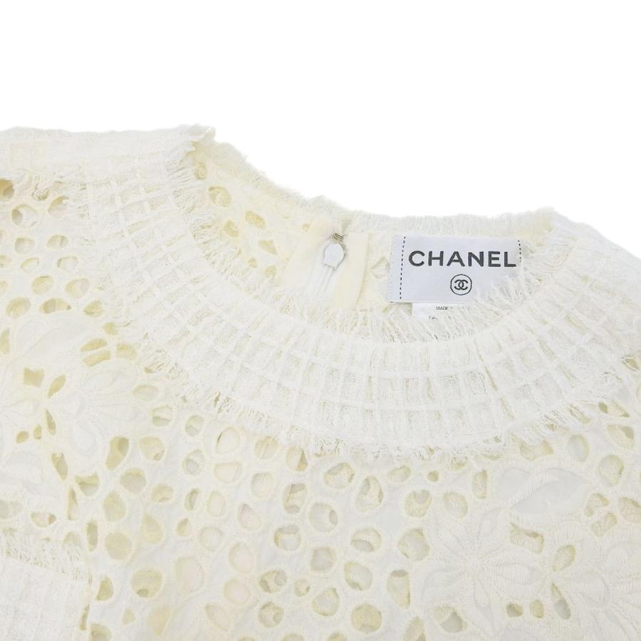 シャネル CHANEL レース 半袖 チュニック ホワイト 白 36 レディース