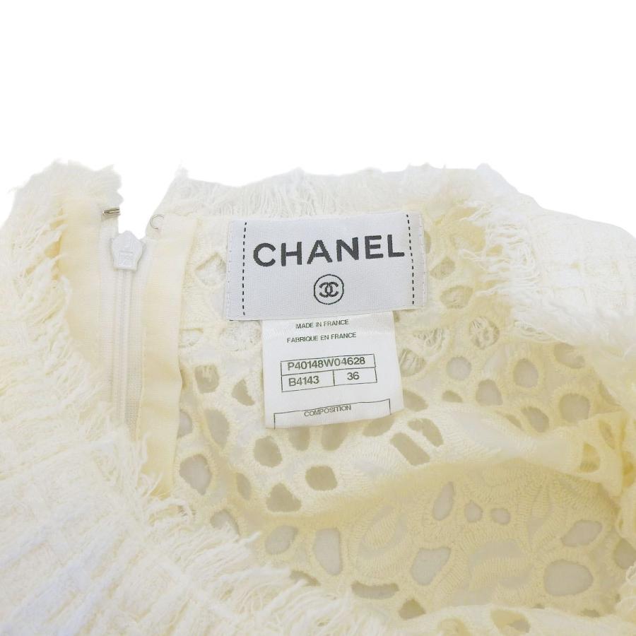 シャネル CHANEL レース 半袖 チュニック ホワイト 白 36 レディース