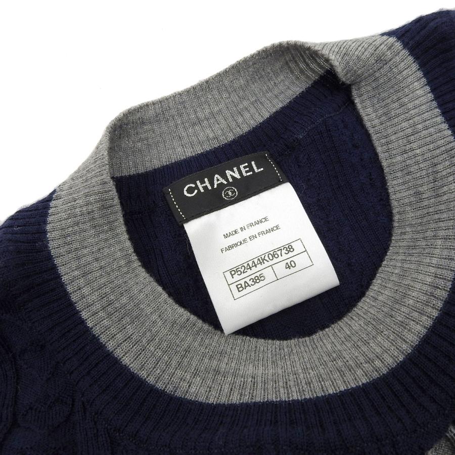 シャネル CHANEL 七分袖 セーター ウール ネイビー グレー 40