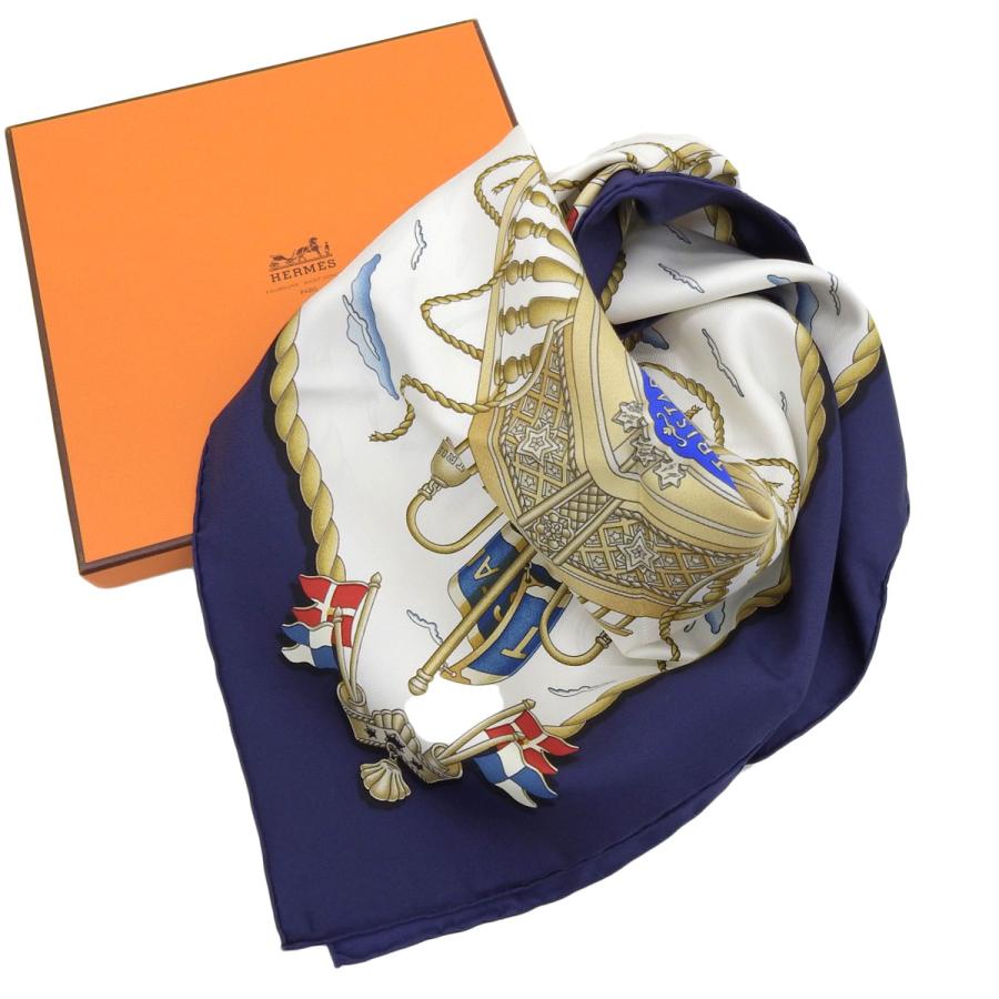 HERMES/エルメス カレ90 船の手摺 シルク スカーフ d_017
