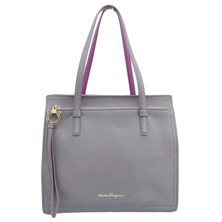 フェラガモ Salvatore Ferragamo トートバッグ レザー グレー×パープル 