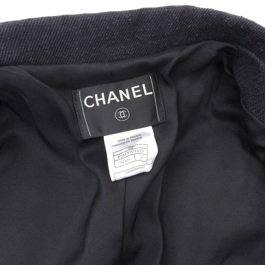 シャネル CHANEL ペプラム デニム ジャケット シルク チャコールグレー 