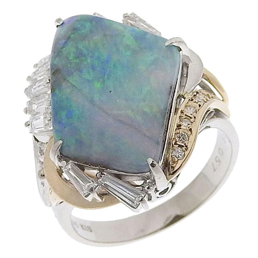 リング 指輪 Pt900 K18 ボルダーオパール 5.99ct ダイヤモンド0.57ct 