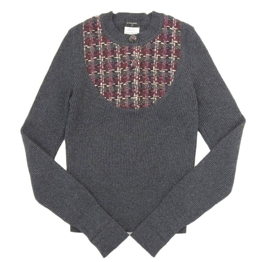 シャネル CHANEL ニット セーター カシミア グレー レッド ホワイト