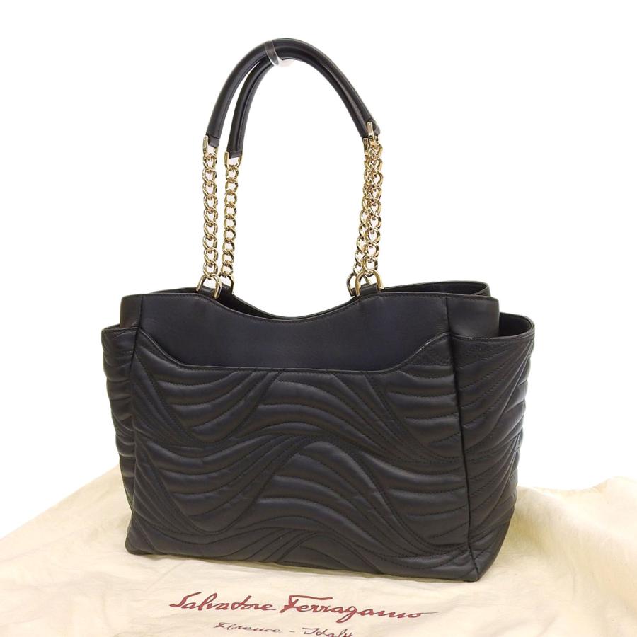 FERRAGAMO（フェラガモ） チェーントートバッグ レザー ブラック 