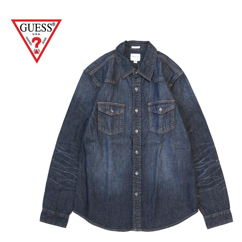 GUESS JEANS ラガーシャツ GUESS ゲス 長袖 デニム シャツ 