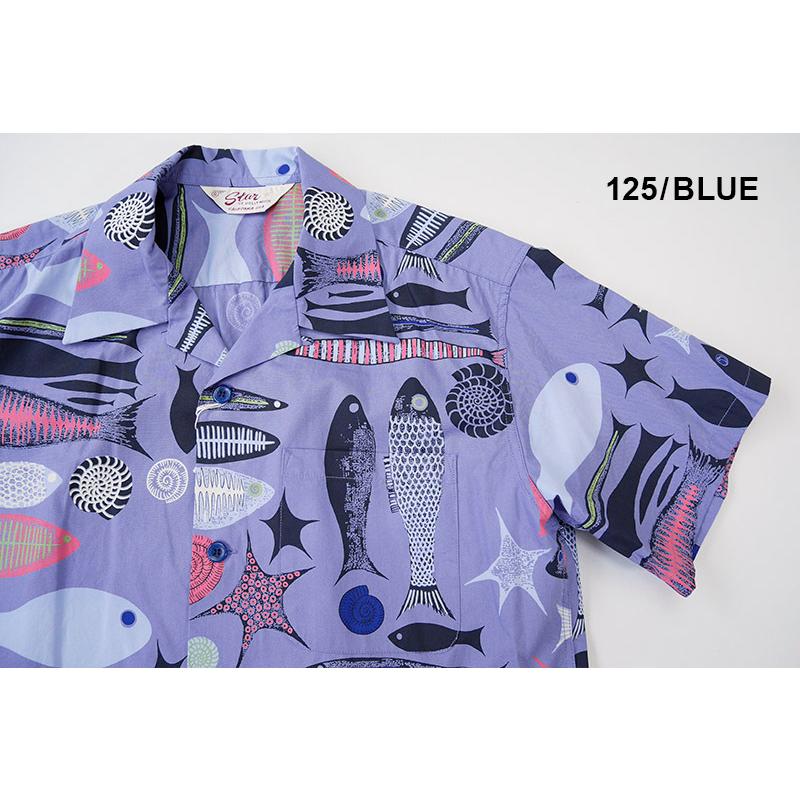 STAR OF HOLLYWOOD スターオブハリウッド 半袖 シャツ BROAD COTTON OPEN SHIRT "FISH" SH38635｜rogues｜02