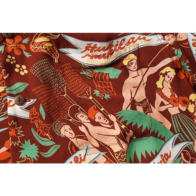 SURF サンサーフ  半袖 アロハシャツ KEONI OF HAWAII "HOOLAULEA IN HAWAII" by JOHN MEIGS 【テールライト】 SS38717