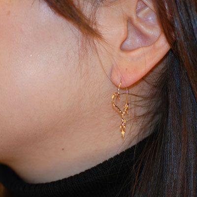 K18PG（18金ピンクゴールド）：ピアス：ハート：フープタイプ : pe016 