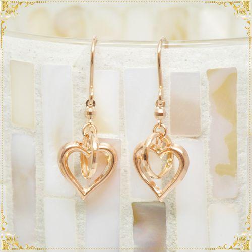 K18 18金 18k フックピアス ピンクゴールド ハート　ペア♡② K18 18金 18k フックピアス ピンクゴールド ハート ペア♡②