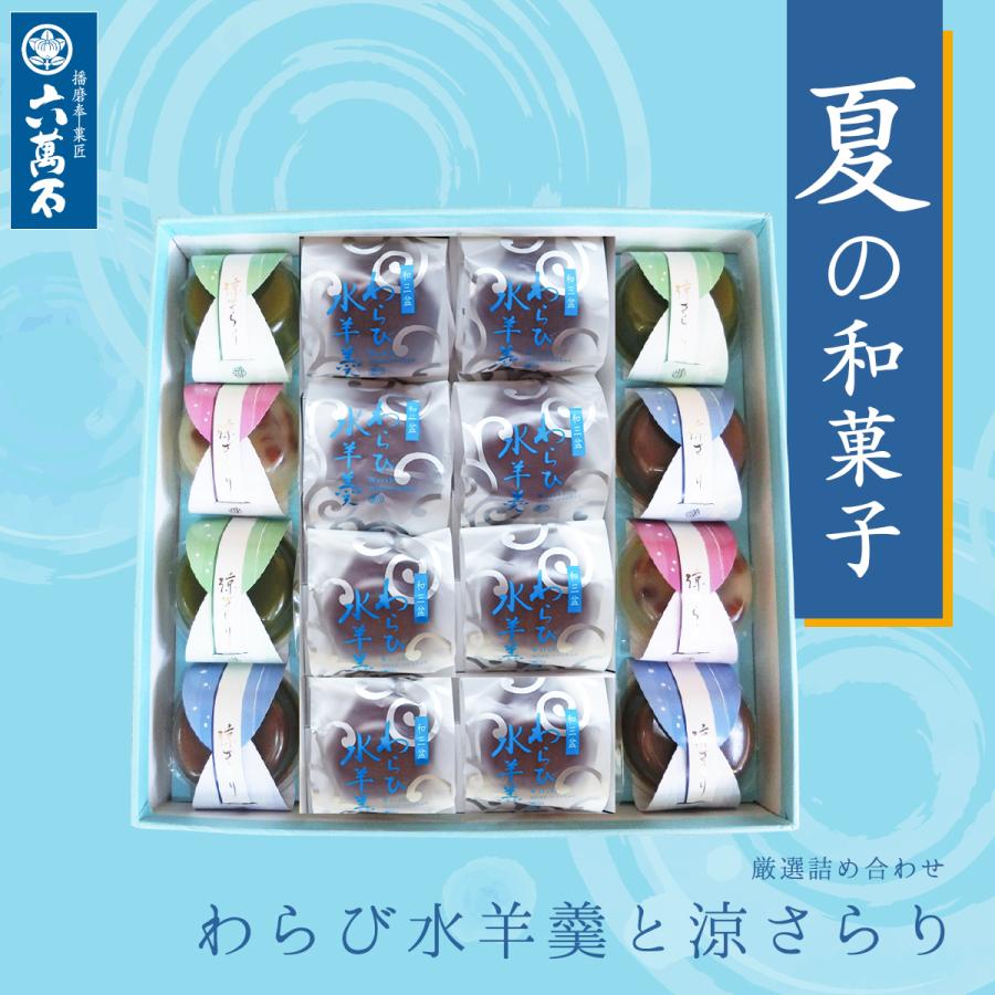 2244円 希望者のみラッピング無料 わらび水羊羹と涼さらり 4種16個入 和菓子詰合せ 水ようかん わらび餅 お中元 六萬石 こし餡 お盆 ギフト 詰め合わせ 手土産 プレゼント お取寄せ 夏 Summer