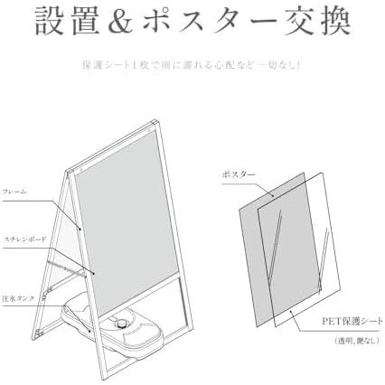 爆買！／看板 A1 たて看板 スタンド看板 重り 2点セット（看板+バリウエイト）A型看板 A1 両面 シルバー H1200mm jya1-d-2setの画像