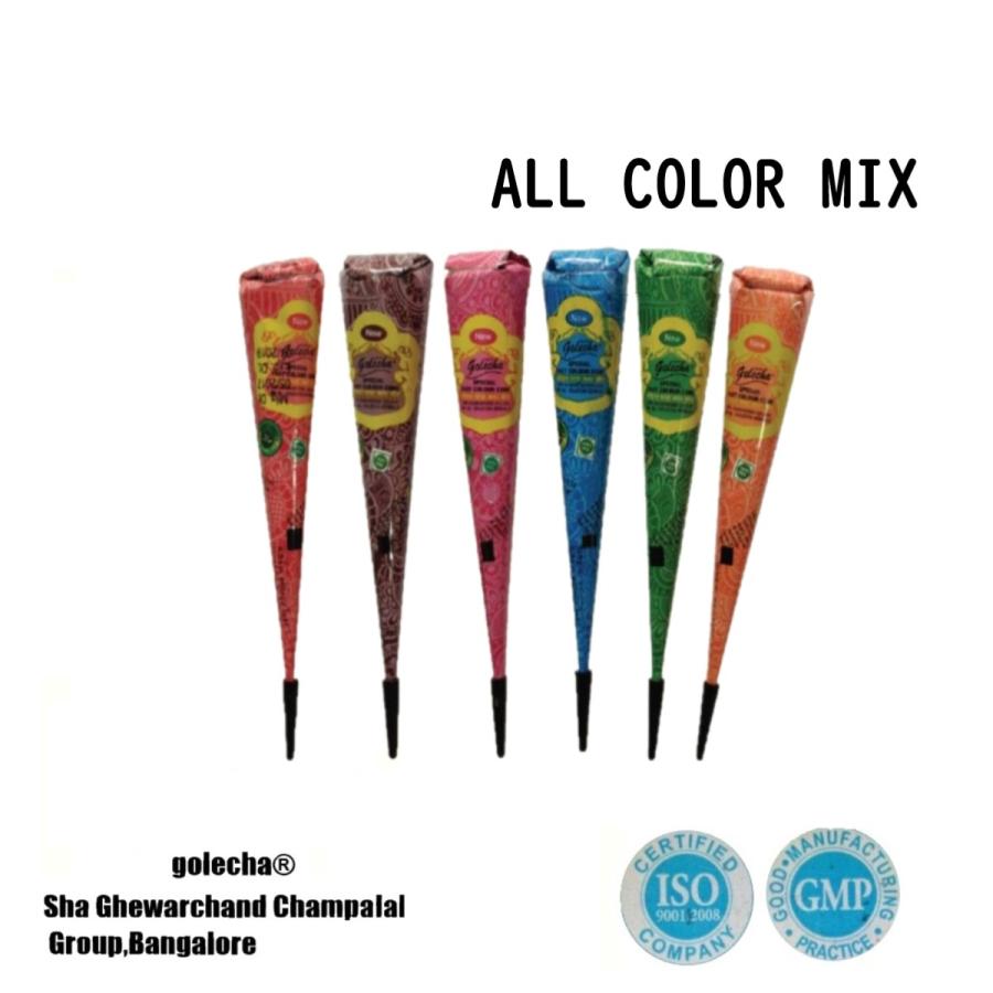 正規品 植物由来 Golecha カラー ヘナ タトゥー コーン ６色 ミックス カラー 25ｇ 消える アート 説明書 ボディ ペイント カラフル デザイン 自由 イベント Mix Henna 鹿鳴ヤフーショッピング店 通販 Yahoo ショッピング