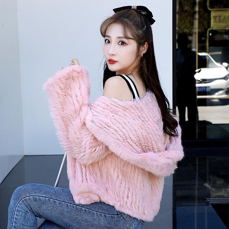 Meili ラビット ファー パーカー リアルファー 本物 韓国 ピンク 韓国 
