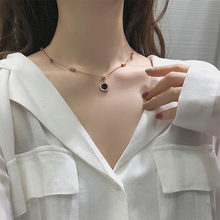 ピンクゴールド ラウンド ネックレス シンプル 韓国 ファッション 