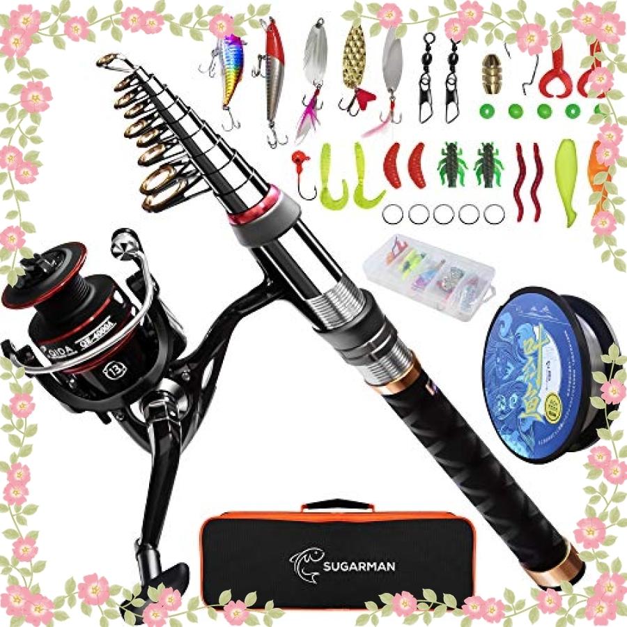 メーカー公式ショップ Sugarman 釣りセット 釣り竿 2 1m炭素伸縮釣竿 ロッド スピニングリール 釣り餌 釣り糸付 初心者向け つりざおセッ