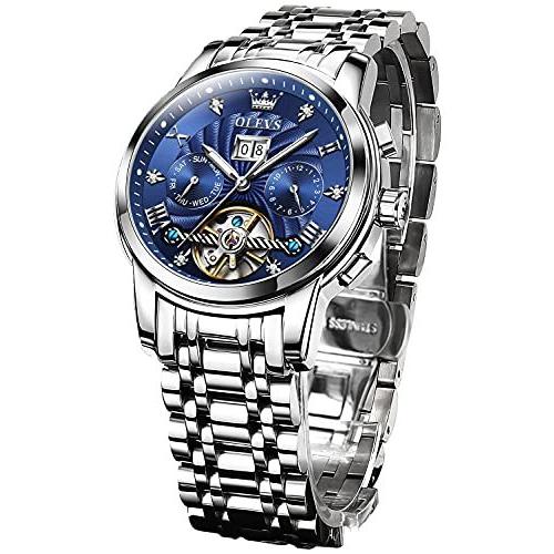累計販売2万枚突破 Olevs うで時計 メンズ 自動巻き とけい腕時計 かっこいい おしゃれ 防水 カレンダー表示 夜光 Men Watch ブルー 人気再入荷 Kisanmitro Com
