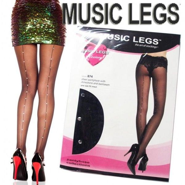 MusicLegs(ミュージックレッグス) ラインストーン付き バックシームパンティストッキング ML874 黒 ブラック パンスト タイツ | 