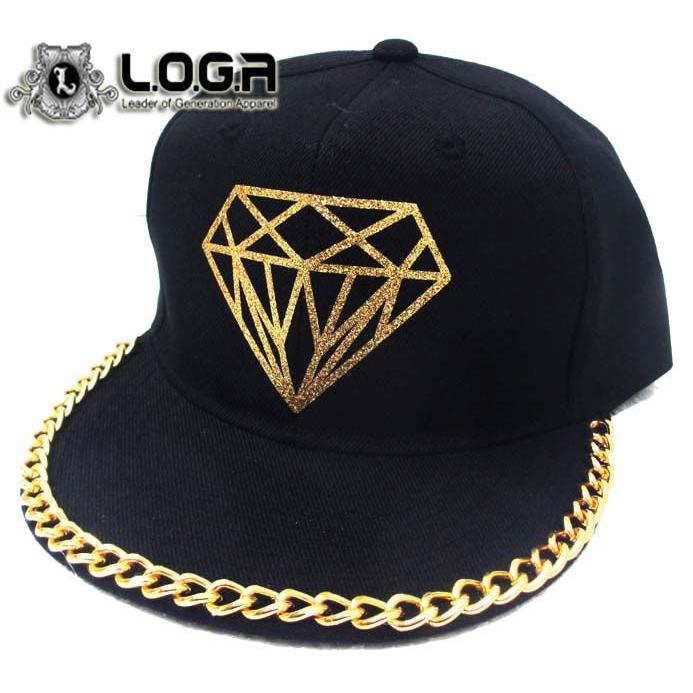 LA直輸入♪ゴールドチェーン付き ラメダイヤモンドベースボールキャップ 【ブラック】LOGA メンズ レディース 野球帽子 男女兼用 | 