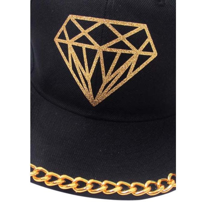 LA直輸入♪ゴールドチェーン付き ラメダイヤモンドベースボールキャップ 【ブラック】LOGA メンズ レディース 野球帽子 男女兼用 |  | 01