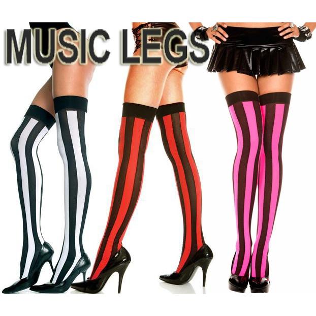 MusicLegs(ミュージックレッグ) ストライプサイハイタイツ ストッキング ML4219 ブラック ホワイト レッド ピンク ニーハイ コスプレ ダンス衣装 ヒップホップ