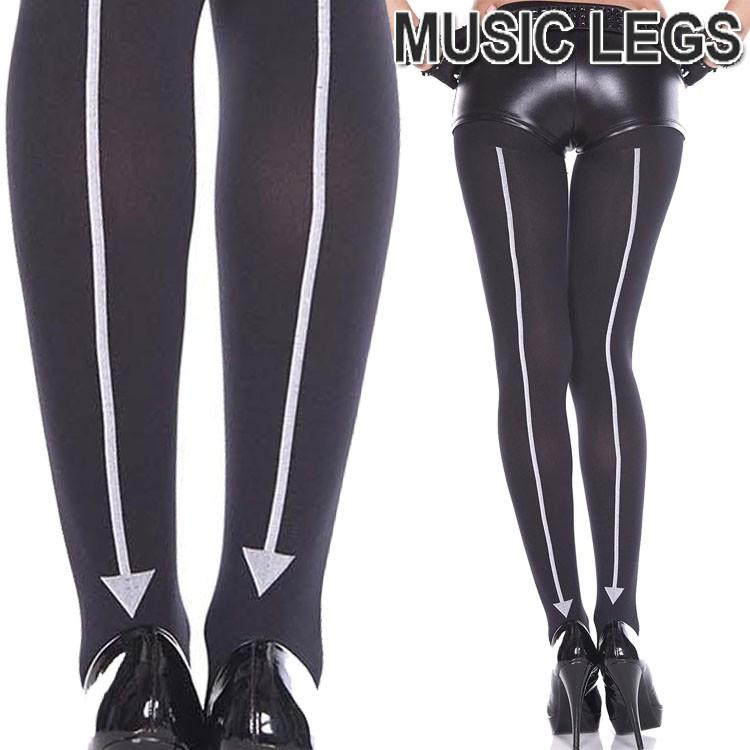 売り切り！MusicLegs(ミュージックレッグス) アローバックシームプリントストッキング/タイツ ML7187 黒 ブラック 悪魔 デビル コスプレ コスチューム 仮装 | Music Legs