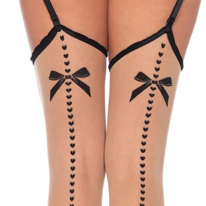 Leg Avenue(レッグアベニュー)リボン×ハートバックシーム キューバンヒールサイハイストッキング/タイツ 1111 ニーハイ ダンス衣装 レディース GOGOダンサー |  | 01