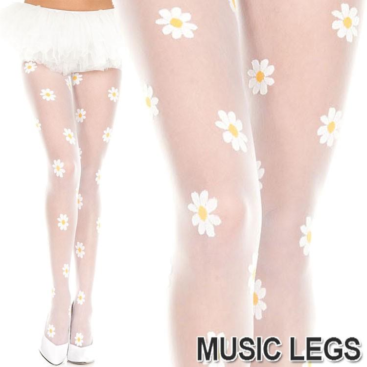MusicLegs(ミュージックレッグ)フローラルデザイン シアーパンティストッキング/タイツ ML7044 白 ホワイト マーガレット 花柄 レディース | Music Legs