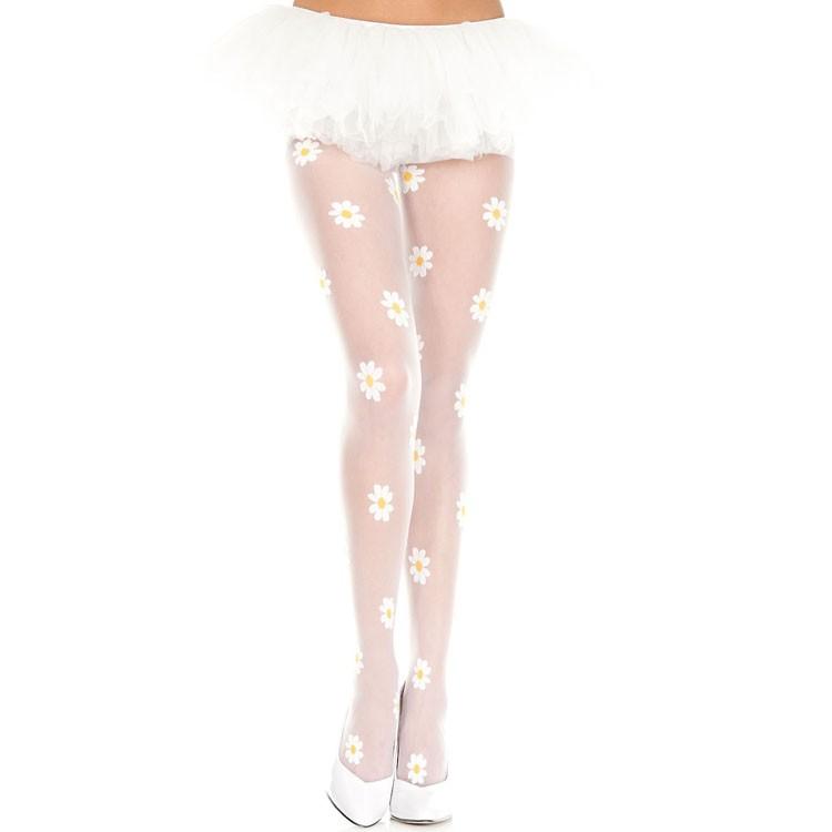 MusicLegs(ミュージックレッグ)フローラルデザイン シアーパンティストッキング/タイツ ML7044 白 ホワイト マーガレット 花柄 レディース | Music Legs | 01
