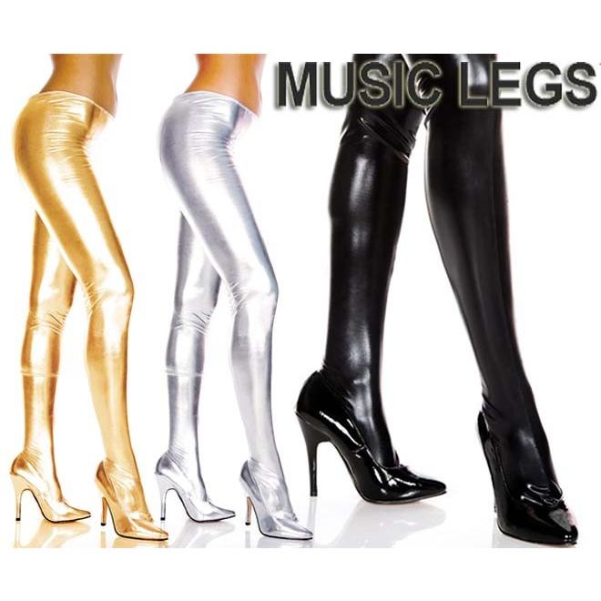 MusicLegs(ミュージックレッグ) ウェットルックストッキング/タイツ ML36112 ゴールド シルバー ブラック 黒 ボンテージ 女王様 メタリック パンスト ダンス衣装｜rollincandy