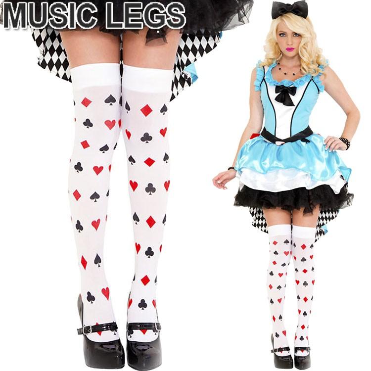 MusicLegs(ミュージックレッグ)トランププリントサイハイタイツ/ストッキング ML4273 アリス マジシャン ニーハイ ハート コスチューム コスプレ レディース | 