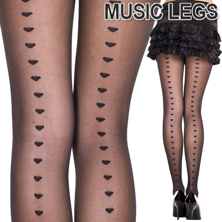 MusicLegs(ミュージックレッグス) ハートバックシームデザイン シアーストッキング/タイツ ML7279 ブラック 黒 レディース パンティストッキング パンスト｜rollincandy