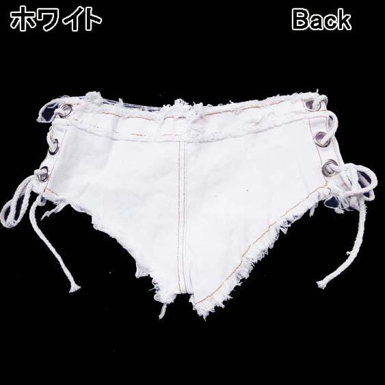 マイクロミニ丈 サイド編み上げ レースアップ ダメージデニム