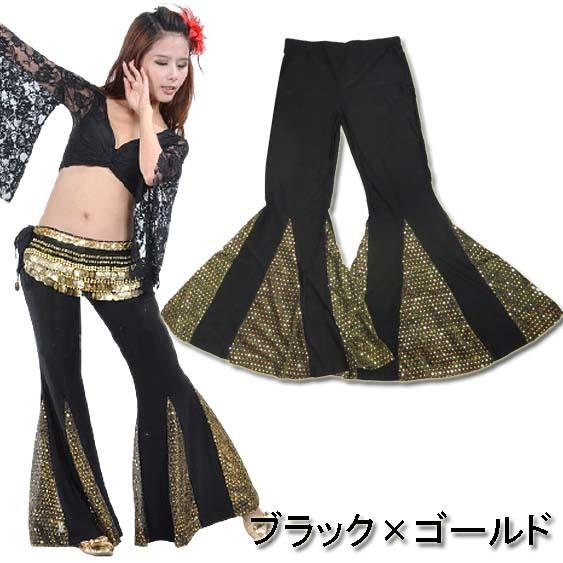 ベリーダンス ギャザーフレアパンツ（スリット）ジェイド ※アームス付き Amazon.co.jp: ダンス衣装 ダンスパンツ レッスン着 黒 ベリー
