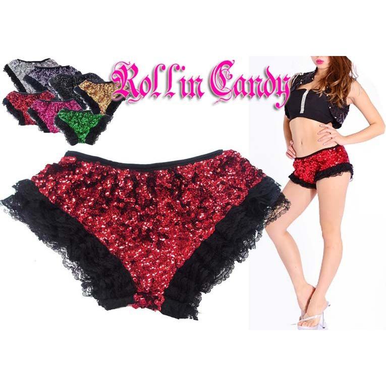 7カラー♪裾フリルレース スパンコールホットパンツ/ショートパンツ