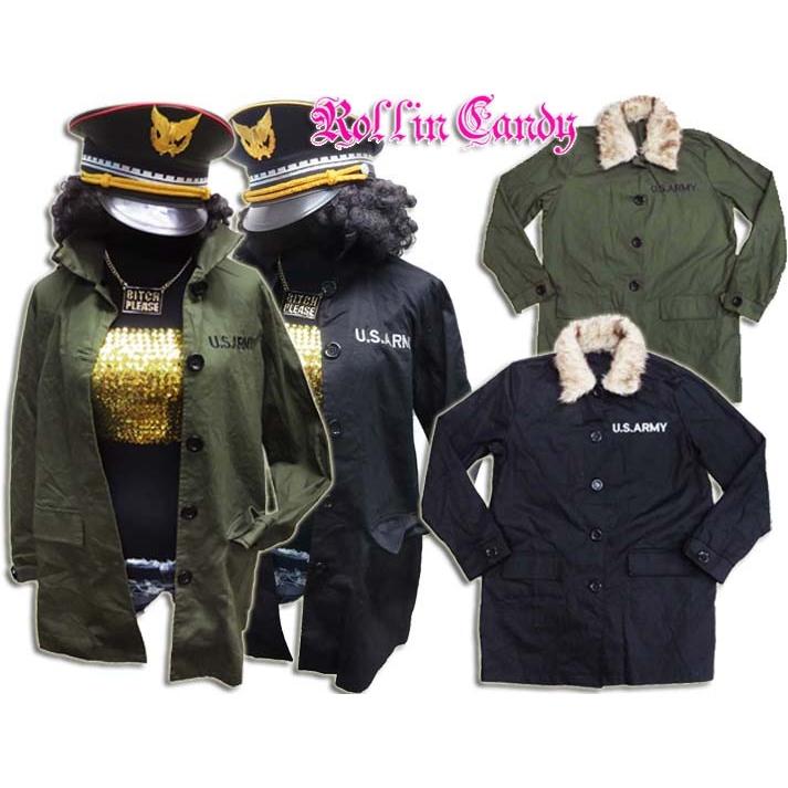 在庫処分SALE】ファー襟付き US ARMY刺繍 ミリタリージャケットシャツ