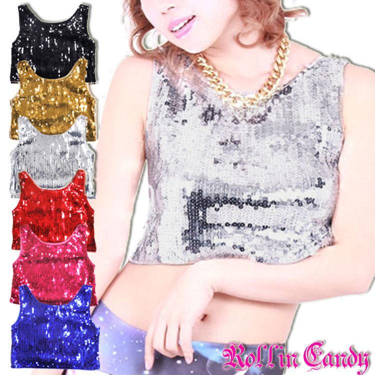 ダンス衣装・ステージ衣装に!スパンコールショート丈タンク