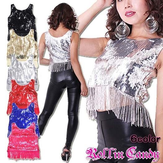 ダンス衣装 ステージ衣装に フリンジ付きスパンコールノースリーブトップス タンクトップ ヒップホップ Dance 発表会 ジャズダンス レディース C511 C515 ローリンキャンディー 通販 Yahoo ショッピング