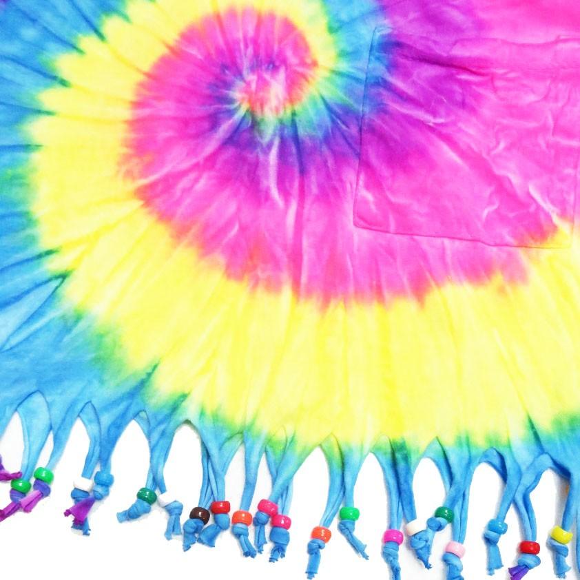 蛍光タイダイ ビーズ付きフリンジTシャツ ネオンカラー ダンス衣装